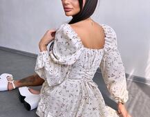 Сукня з квітковим принтом з воланами на ґудзиках  | PUSHKA SHOP