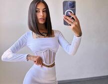 Трикотажний комплект: топ з елементами корсету та спідниця з розрізами  | PUSHKA SHOP