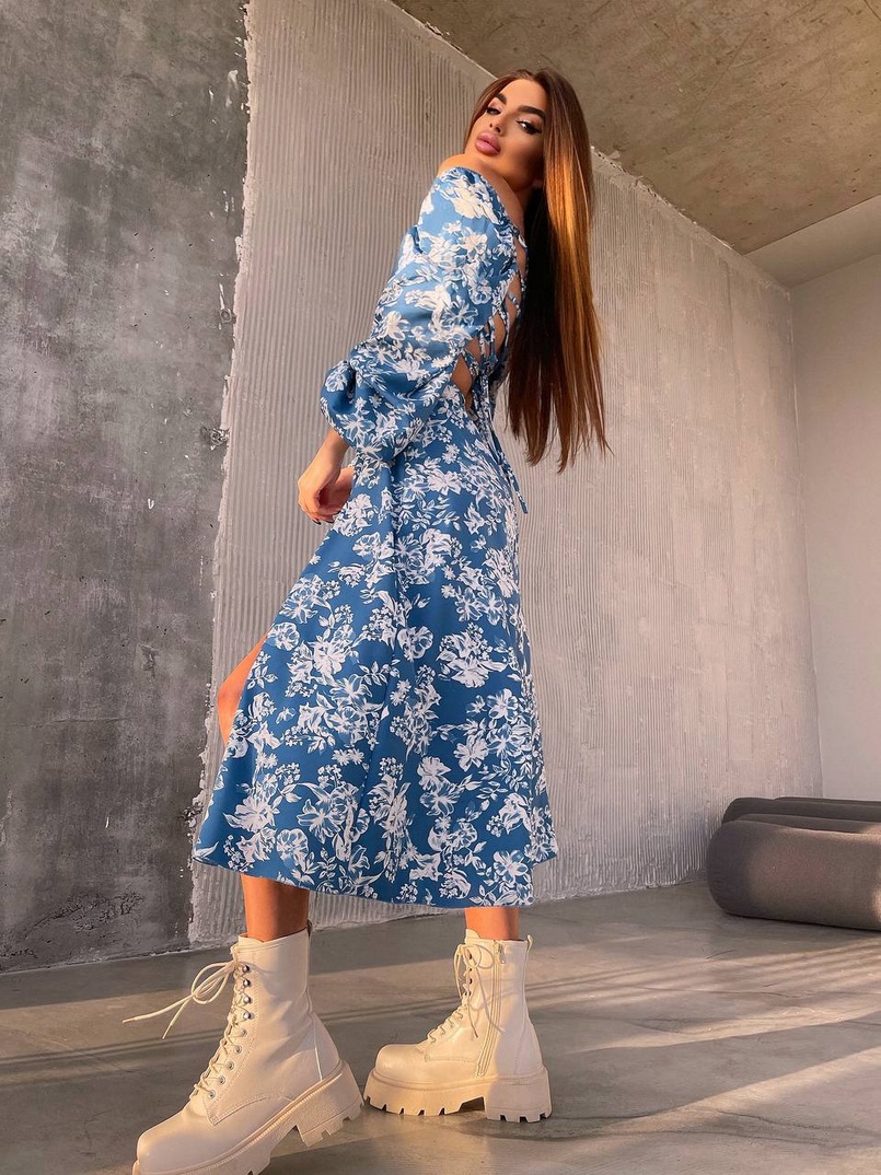 Улюблена сукня-міді зі шнурівкою на спинці та розрізом на ніжці | PUSHKA SHOP