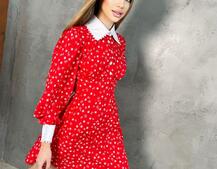 Платье-рубашка с воротничком, декорированным кружевом Платье-рубашка с воротничком, декорированным кружевом | PUSHKA SHOP