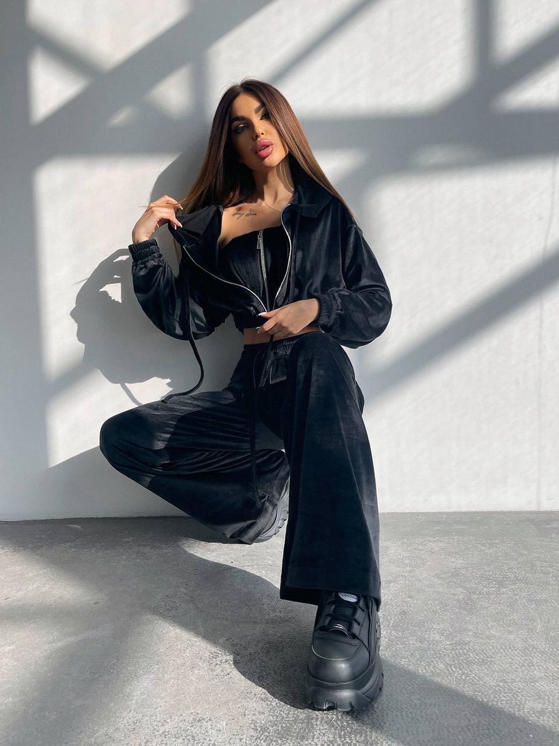 Велюровий комплект трійка: кофта + корсет на блискавці+ штани | PUSHKA SHOP