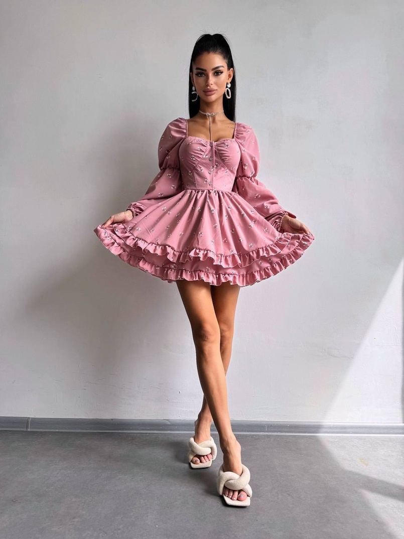 Сукня з квітковим принтом з воланами на ґудзиках  Сукня з квітковим принтом з воланами на ґудзиках  | PUSHKA SHOP