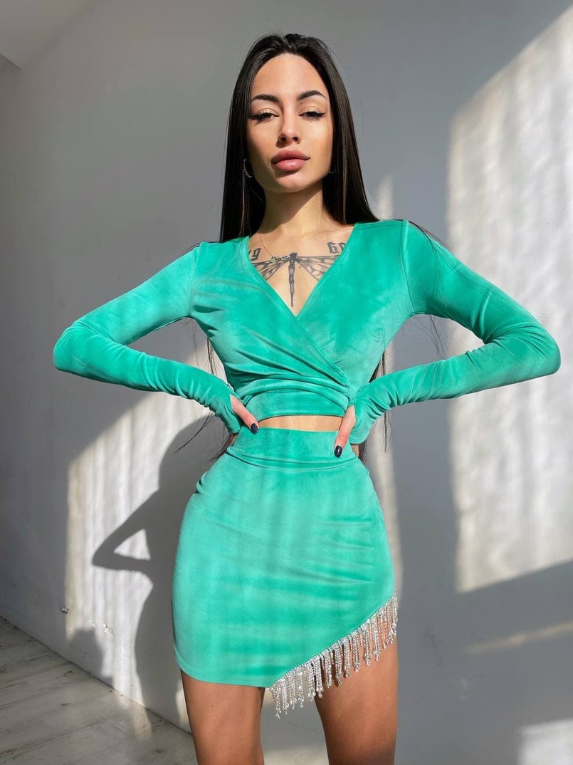 Оксамитовий комплект, декорований бахромою зі страз | PUSHKA SHOP