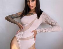 Боді на одне плече із вставками сітки | PUSHKA SHOP