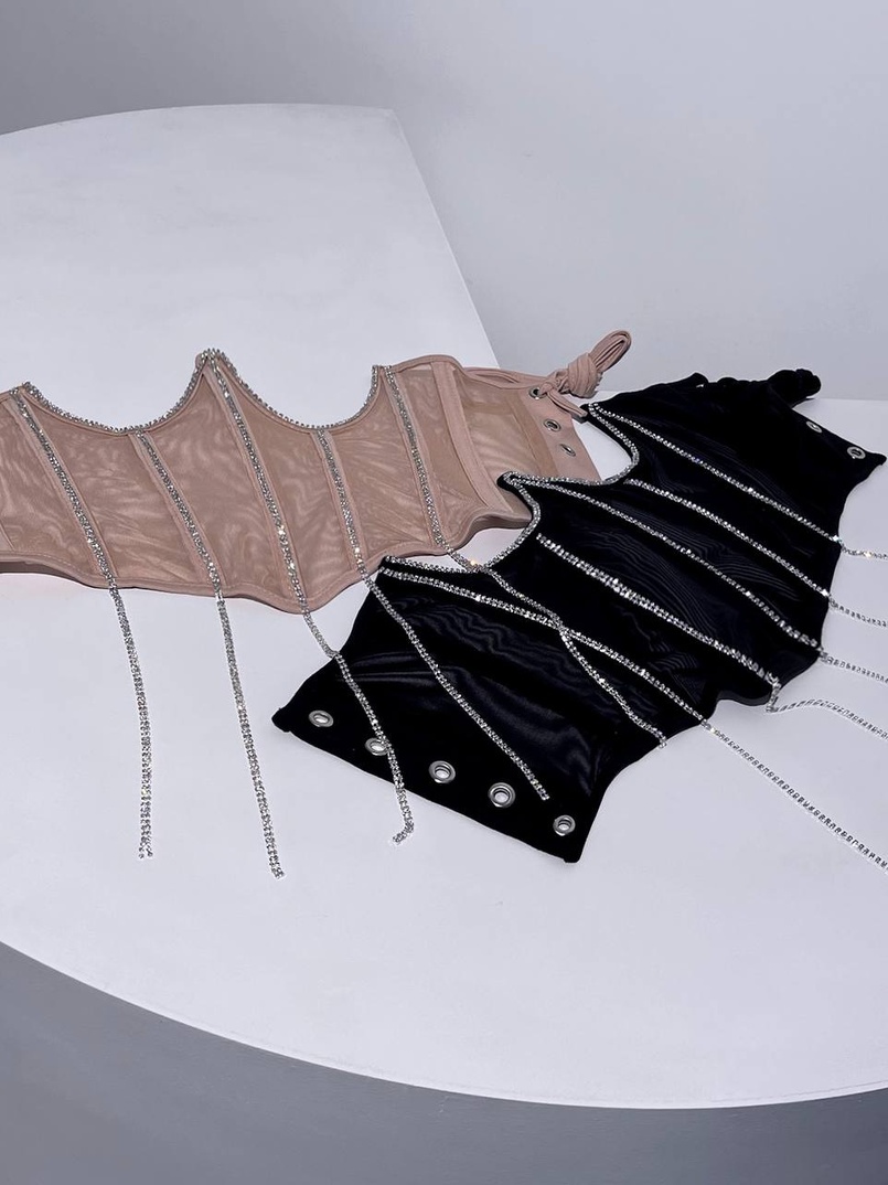 Корсет на кісточках зі шнурівкою, декорований стразами Ручна робота! | PUSHKA SHOP