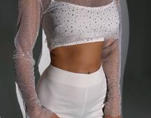 Комплект: топ + штани із сіткою зі стразами  | PUSHKA SHOP