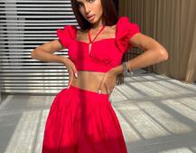 Комплект из хлопка: топ с завязками на груди + юбка-миди с разрезом  | PUSHKA SHOP