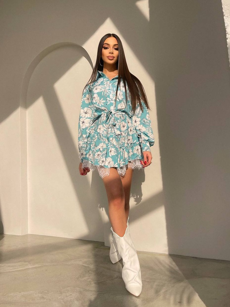 Сукня міні на гудзиках,декорована мереживом  | PUSHKA SHOP