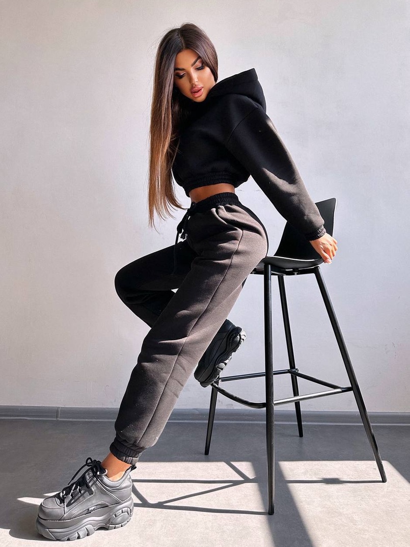 Базовий костюм на флісі з об'ємними капюшоном | PUSHKA SHOP