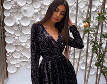 Платье с пайетками и запахом на груди Платье с пайетками и запахом на груди | PUSHKA SHOP