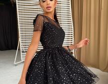 Платье-мини  с голографическими  блестками | PUSHKA SHOP