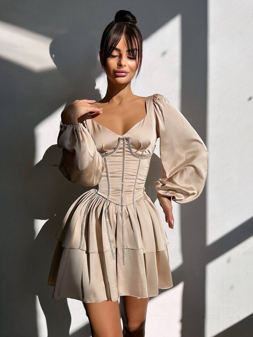 Сукня з корсетом, декорованим стразами  Ручна робота  | PUSHKA SHOP