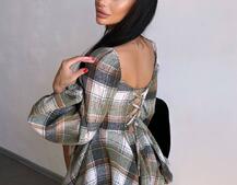 Корсетна сукня з подвійною спідницею та обʼємними рукавами у клітинку  | PUSHKA SHOP