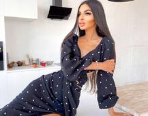 Костюм в горошек с завязками на талии  | PUSHKA SHOP