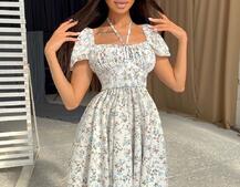 Летнее цветочное платье с завязками на груди  Летнее цветочное платье с завязками на груди  | PUSHKA SHOP