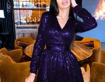 Платье в пайетки с широким поясом и завязками на талии | PUSHKA SHOP