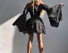 Сукня з асиметричною спідницею та розкльошеними рукавами + корсет  | PUSHKA SHOP