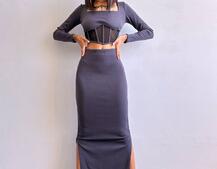 Трикотажний комплект: топ з елементами корсету та спідниця з розрізами Трикотажний комплект: топ з елементами корсету та спідниця з розрізами | PUSHKA SHOP