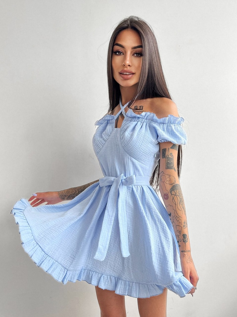 Муслиновое платье мини с корсетной вставкой на талии с косточками  | PUSHKA SHOP