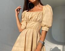 Платье с объемными рукавами из хлопка Платье с объемными рукавами из хлопка | PUSHKA SHOP