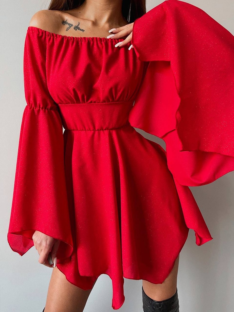 Шифонова сукня на підкладці з розкльошеними рукавами з асиметричною спідницею + корсет декорований стразами Ручна робота! Шифонова сукня на підкладці з розкльошеними рукавами з асиметричною спідницею + корсет декорований стразами Ручна робота! | PUSHKA SHOP