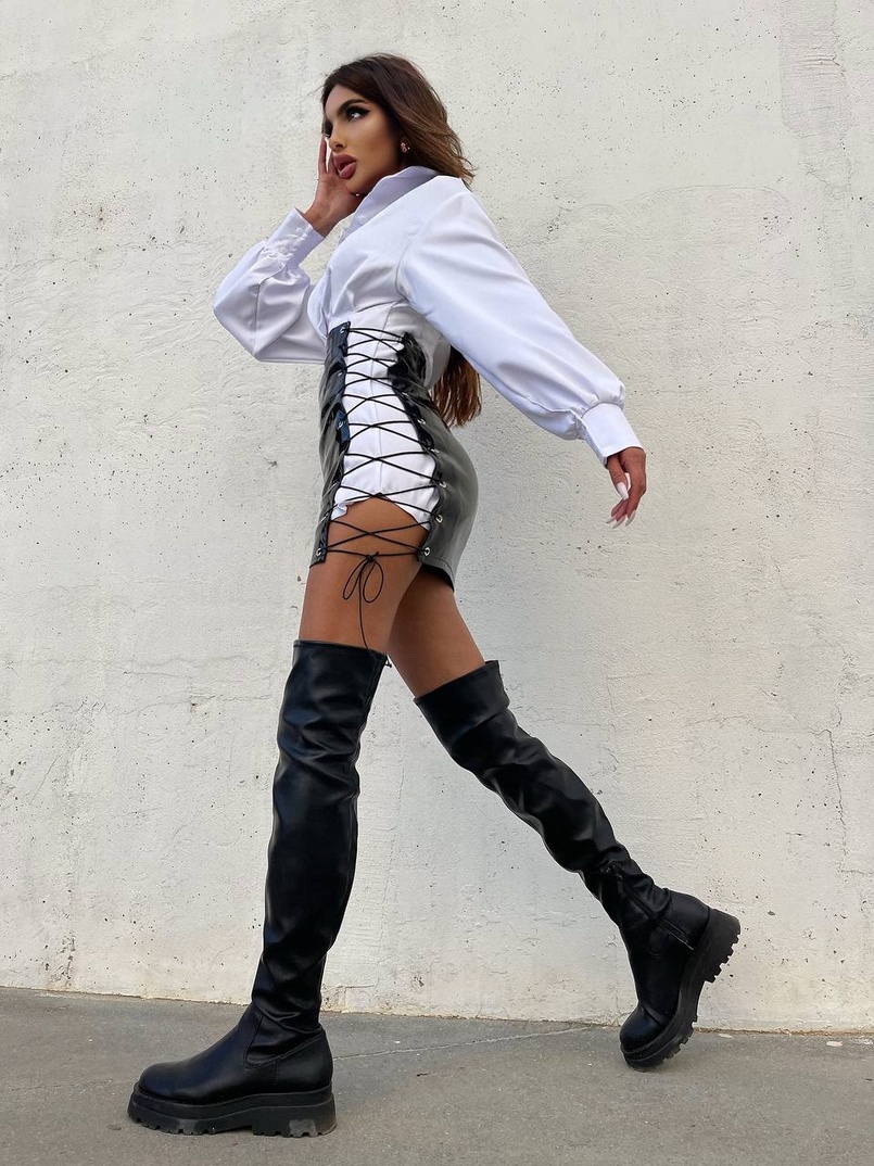 Приталена сорочка + спідниця зі шнурівкою  Приталена сорочка + спідниця зі шнурівкою  | PUSHKA SHOP