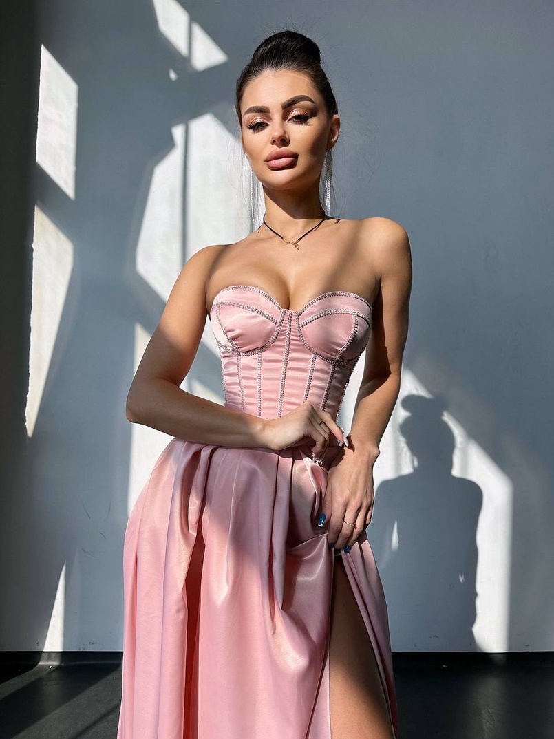 Комплект: корсет-бюстьє , декорований стразами  + спідниця максі з розрізом   Ручна робота  | PUSHKA SHOP