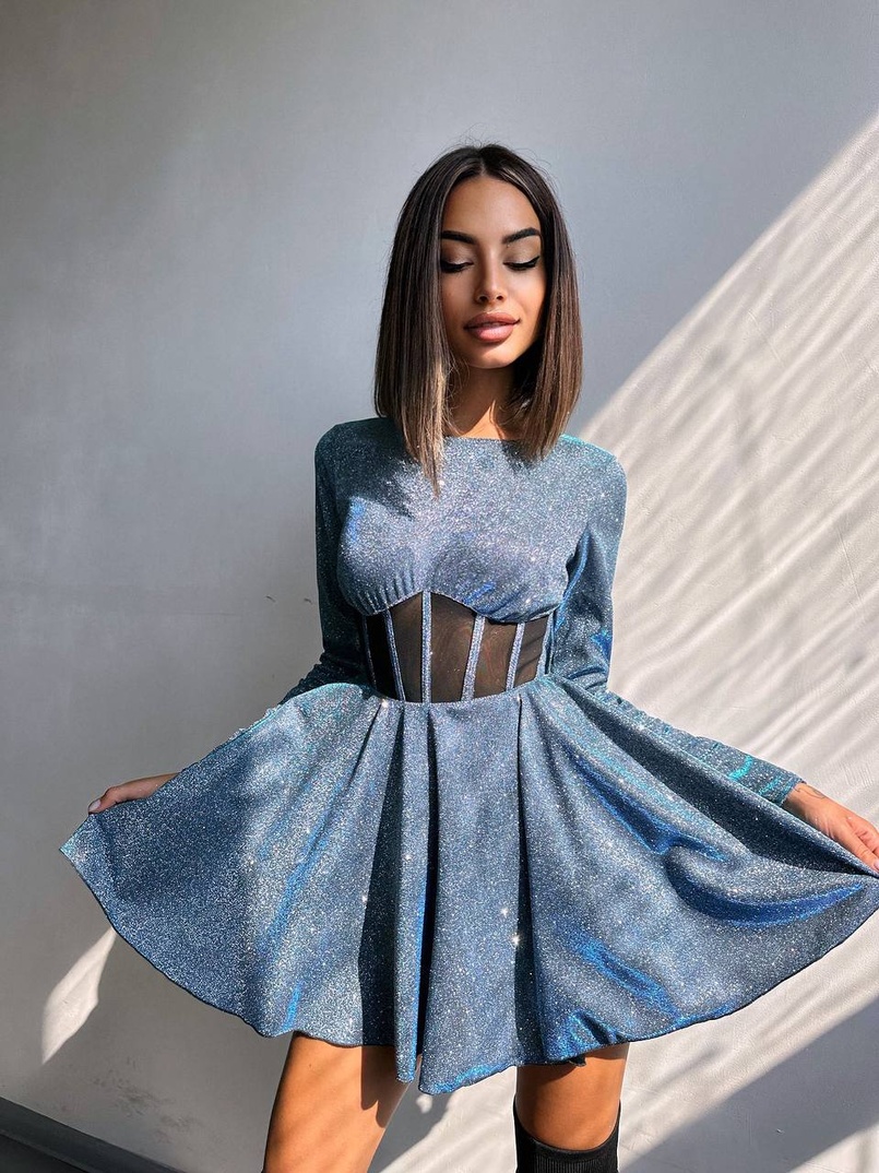 Приталена блискуча сукня з корсетною вставкою та пишною спідницею-сонцем | PUSHKA SHOP