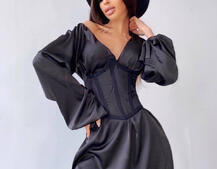 Комплект: шелковое платье на завязках с прозрачным бельевым корсетом на шнуровке Комплект: шелковое платье на завязках с прозрачным бельевым корсетом на шнуровке | PUSHKA SHOP