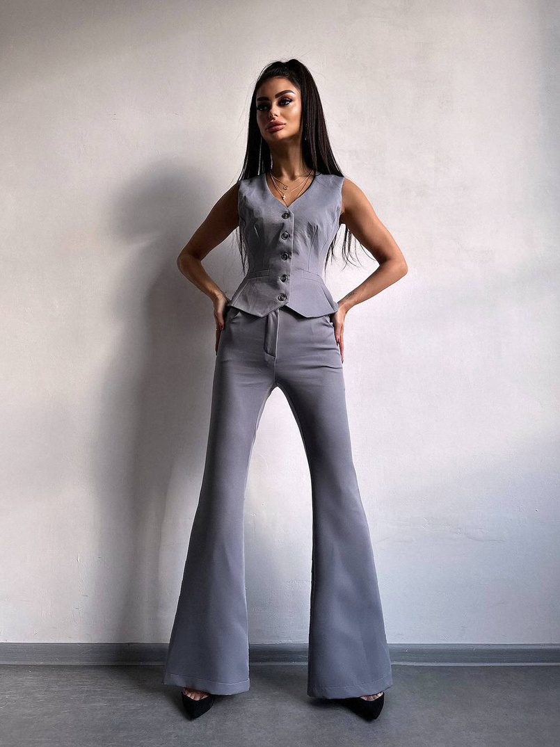 Костюм: піджак на підкладці, штани кльош+ жилет Костюм: піджак на підкладці, штани кльош+ жилет | PUSHKA SHOP