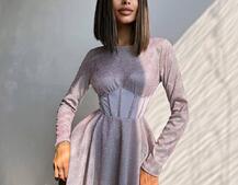 Приталена блискуча сукня з корсетною вставкою та пишною спідницею-сонцем Приталена блискуча сукня з корсетною вставкою та пишною спідницею-сонцем | PUSHKA SHOP