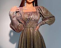 Блестящее платье с объемными рукавами Блестящее платье с объемными рукавами | PUSHKA SHOP