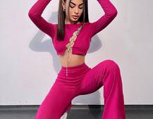 Комплект : штани кльош і топ декорований шнурком зі стразами  | PUSHKA SHOP