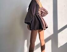 Атласна корсетна сукня з пишною подвійною спідницею та об‘ємними рукавами Атласна корсетна сукня з пишною подвійною спідницею та об‘ємними рукавами | PUSHKA SHOP