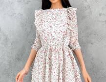 Цветочное шифоновое платье с рюшами Цветочное шифоновое платье с рюшами | PUSHKA SHOP