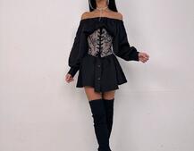 Приталена сорочка на плічках+  мереживний корсет | PUSHKA SHOP