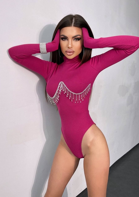 Трикотажний боді-гольф, декорований бахромою зі страз | PUSHKA SHOP