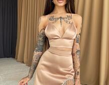 Комплект: топ + юбка, декорированная бахромой из страз  | PUSHKA SHOP