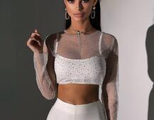 Комплект: топ + штани із сіткою зі стразами  | PUSHKA SHOP