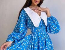 Сукня з коміром та об'ємними рукавами з широким поясом | PUSHKA SHOP