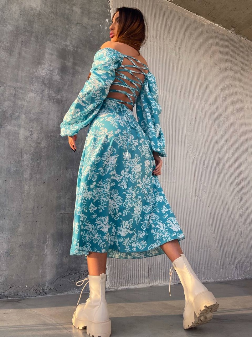 Улюблена сукня-міді зі шнурівкою на спинці та розрізом на ніжці | PUSHKA SHOP