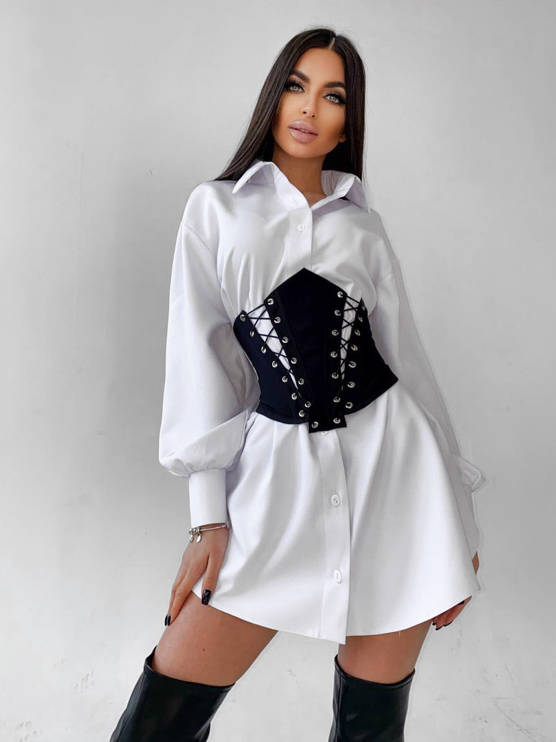 Платье-рубашка с корсетом на косточках со шнуровкой Платье-рубашка с корсетом на косточках со шнуровкой | PUSHKA SHOP