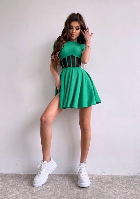 Сукня-міні  з елементами корсету  та спідницею солнцем | PUSHKA SHOP