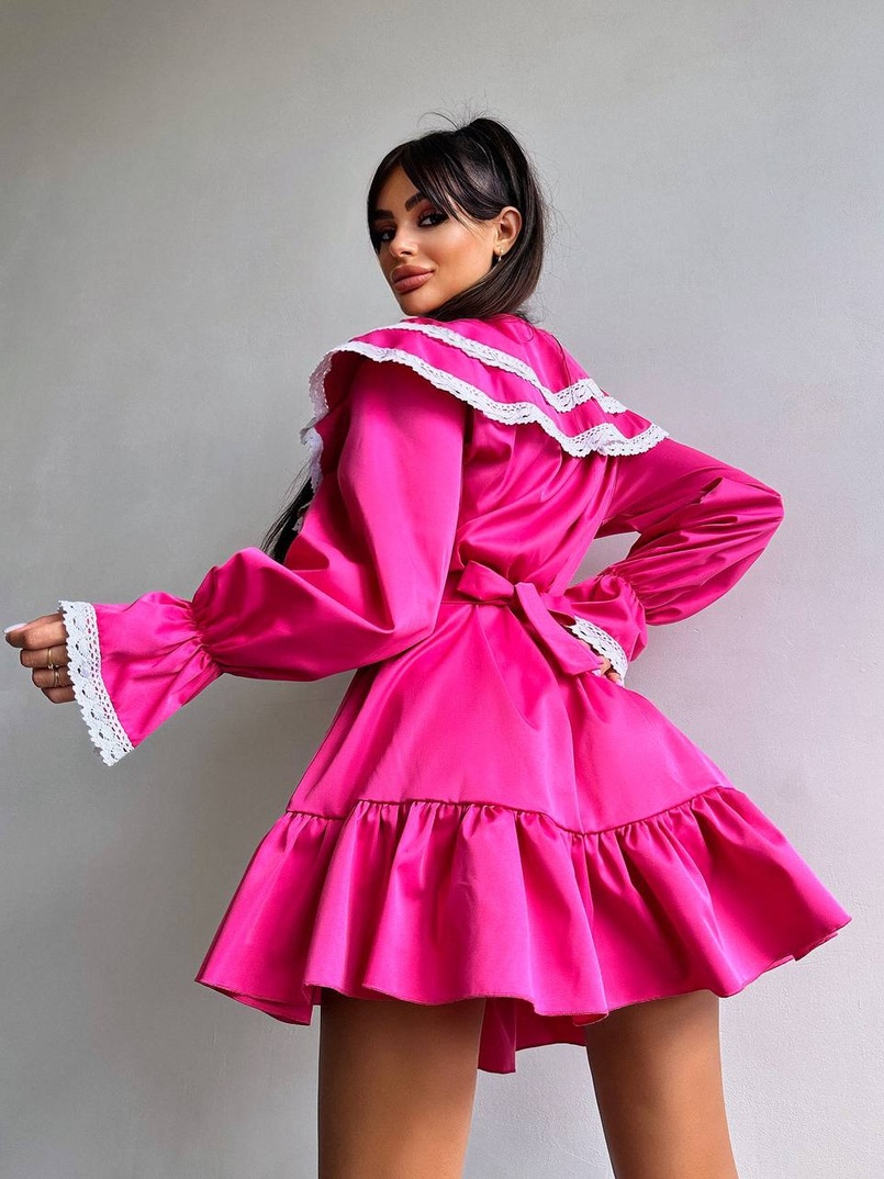 Котонова сукня декорована мереживом    | PUSHKA SHOP