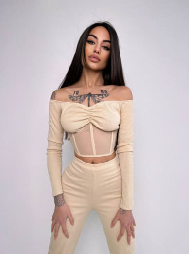 Комплект : штани кльош і топ з елементами корсету  | PUSHKA SHOP