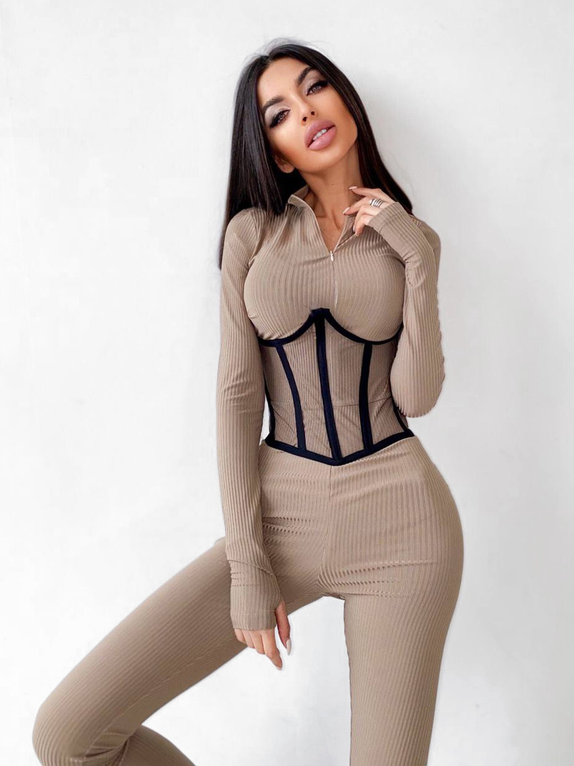 Трикотажный облегающий комбинезон с прозрачным бельевым корсетом Трикотажный облегающий комбинезон с прозрачным бельевым корсетом | PUSHKA SHOP