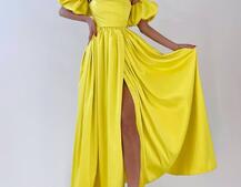 Атласное платье макси с объемными рукавами   | PUSHKA SHOP