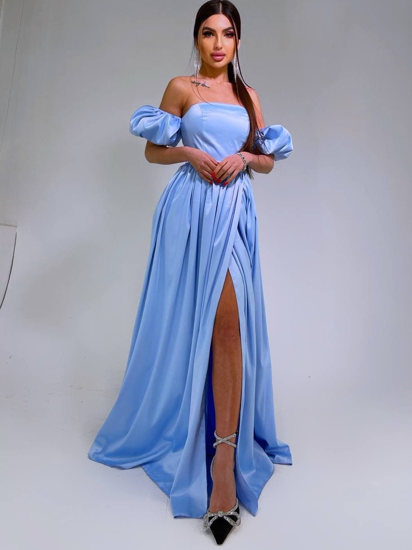 Атласное платье макси с объемными рукавами   Атласное платье макси с объемными рукавами   | PUSHKA SHOP