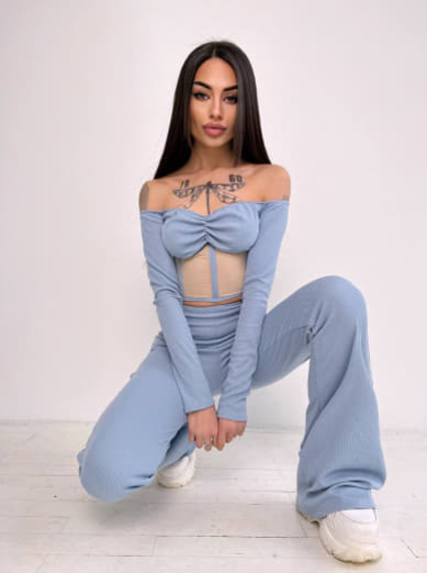 Комплект : штани кльош і топ з елементами корсету  | PUSHKA SHOP