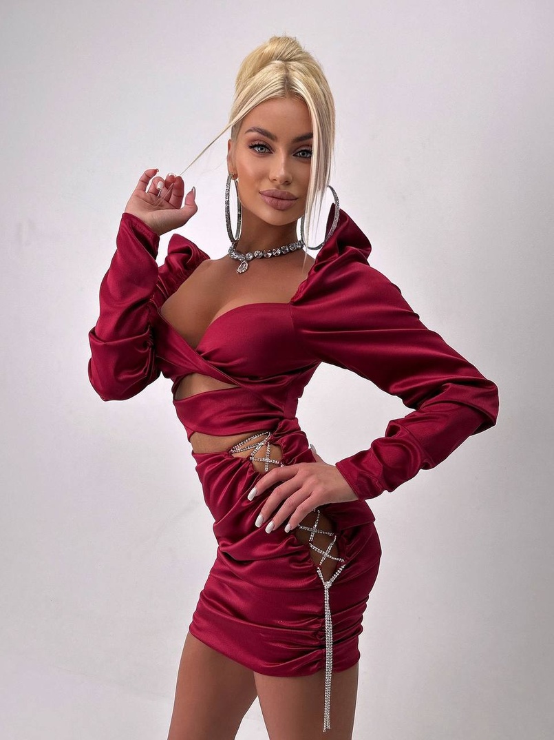 Сукня міні з драпіруванням, декорована стразами  | PUSHKA SHOP